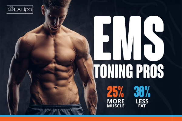 Graphic of man with toned body showing the benefits of LA-EMS Body Sculpting Sutton on Trent treatment