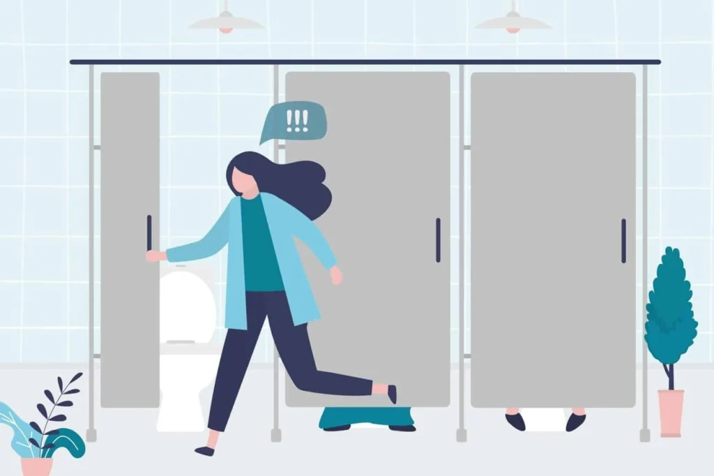 graphic of Urine incontinence Sutton on Trent woman running to the toilet.