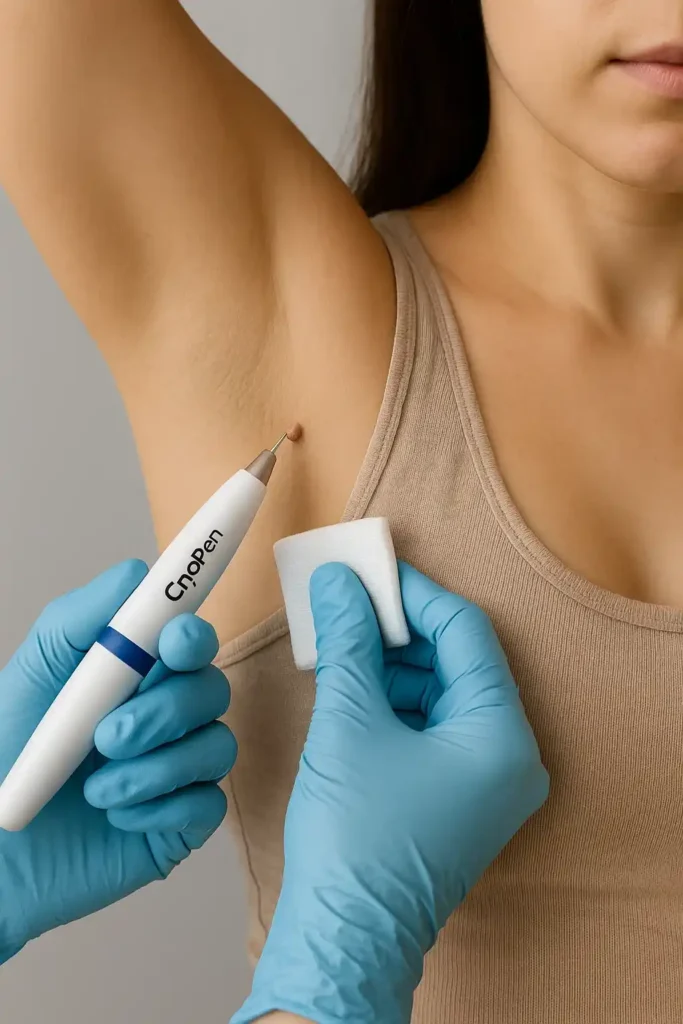 woman having cryopen to remove underarm skin tags Sutton on Trent