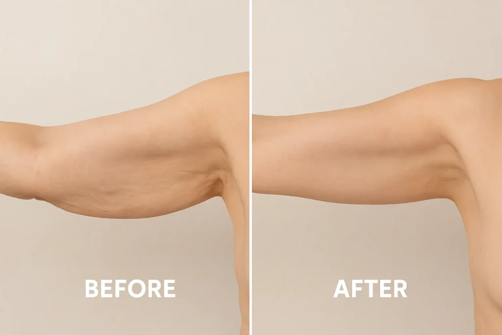 Picture of LA LIPO Sutton on Trent before and after results of skin tightening treatment on the upper arms.